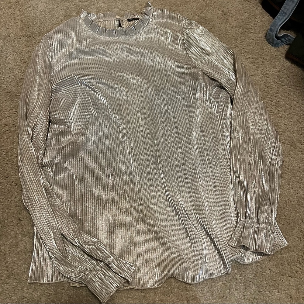 Adrianna Papell Shiny Silver Blouse